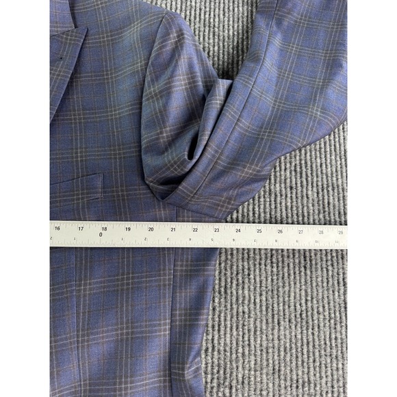 Joseph Abboud Suit 46L Blue Plaid Sharkskin Wool Single Breasted Custom 42x28 - Picture 8 of 16